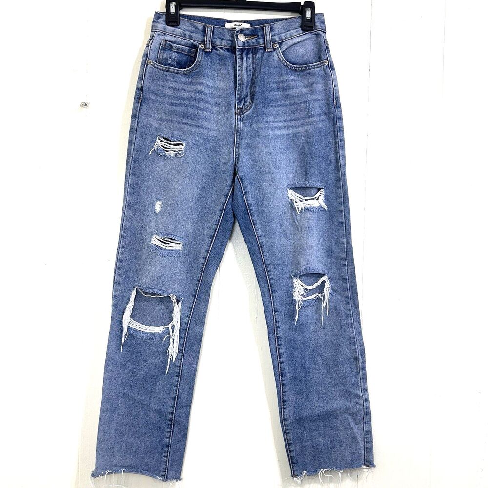 Papaya Boyfriend Ankle Jeans Size 3 Juniors Distressed Denim Blue High Waist